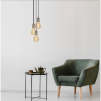 Industriell silverfärgad sladdpendel inkl. 5W XL-lampa, bärnstensfärgat glas, 1800K, Ø95