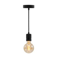 Industriell mattsvart sladdpendel inkl. 5W XL-lampa, amberglas, 1800K, Ø95 mm