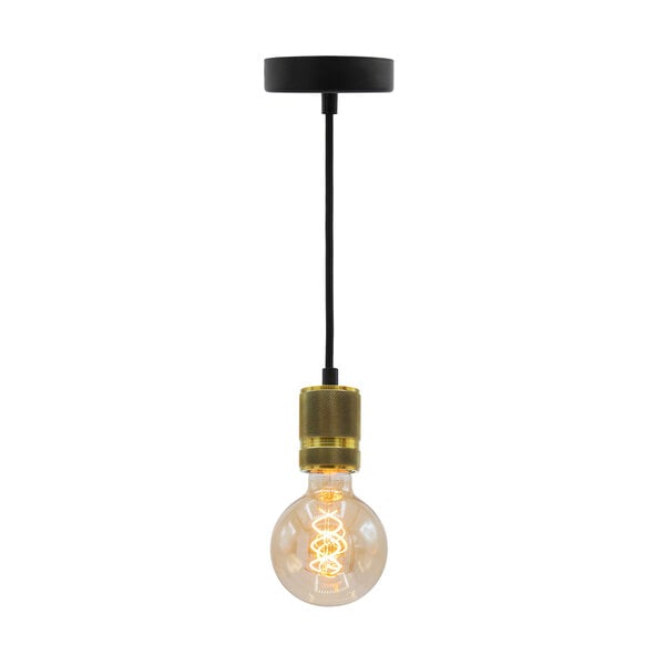 Industriell guld sladdpendel inkl. 5W XL lampa, bärnstensfärgat glas, 1800K, Ø95