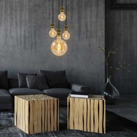 Industriële gouden snoerpendel incl. 5W XL lamp, amber glas, 1800K, Ø95
