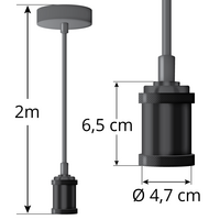 Modern mattsvart sladdpendel inkl. 8,5W till 10W XXL-lampa, amberglas, 2000K, Ø160 mm