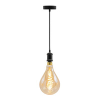 Modern mattsvart sladdpendel inkl. 8,5W till 10W XXL-lampa, amberglas, 2000K, Ø160 mm