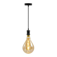 Modern mattsvart sladdpendel inkl. 8,5W till 10W XXL-lampa, amberglas, 2000K, Ø160 mm