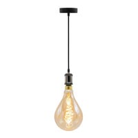 Modern glänsande svart sladdpendel inkl. 8,5W till 10W XXL lampa, bärnstensfärgat glas, 2000K, Ø160