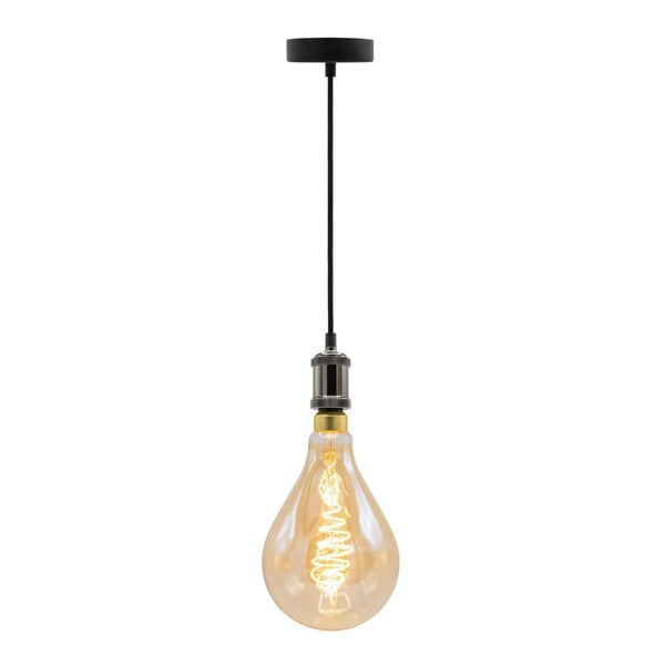 Modern glänsande svart sladdpendel inkl. 8,5W till 10W XXL lampa, bärnstensfärgat glas, 2000K, Ø160