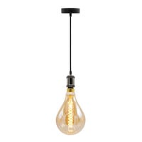 Modern glänsande svart sladdpendel inkl. 8,5W till 10W XXL lampa, bärnstensfärgat glas, 2000K, Ø160