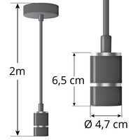 Industriell silverfärgad sladdpendel inkl. 8,5W till 10W XXL lampa, bärnstensfärgat glas, 2000K, Ø160