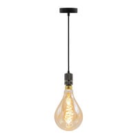 Industriell glänsande svart sladdpendel inkl. 8,5W till 10W XXL lampa, bärnstensfärgat glas, 2000K, Ø160