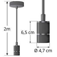 Industriell blanksvart sladdpendel inkl. 10W dubbel filamentlampa, amberglas, 2000K, Ø160 mm
