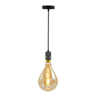 Industriell blanksvart sladdpendel inkl. 10W dubbel filamentlampa, amberglas, 2000K, Ø160 mm