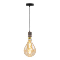 Industriell roséguldfärgad sladdpendel inkl. 8,5W till 10W XXL-lampa, amberglas, 2000K, Ø160 mm