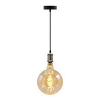 Modern silverfärgad sladdpendel inkl. 8,5W till 10W XXXL lampa, bärnstensfärgat glas, 2000K, Ø200