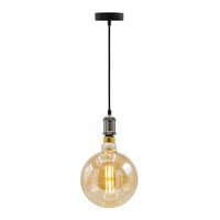 Modern silverfärgad sladdpendel inkl. 8,5W till 10W XXXL lampa, bärnstensfärgat glas, 2000K, Ø200
