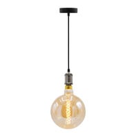 Modern silverfärgad sladdpendel inkl. 8,5W till 10W XXXL lampa, bärnstensfärgat glas, 2000K, Ø200