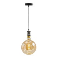 Modern glänsande svart sladdpendel inkl. 8,5W till 10W XXXL lampa, bärnstensfärgat glas, 2000K, Ø200