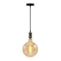 Modern glänsande svart sladdpendel inkl. 8,5W till 10W XXXL lampa, bärnstensfärgat glas, 2000K, Ø200
