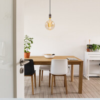 Industriell roséguldfärgad sladdpendel inkl. 8,5W till 10W XXXL-lampa, amberglas, 2000K, Ø200 mm