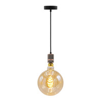 Industriell roséguldfärgad sladdpendel inkl. 8,5W till 10W XXXL-lampa, amberglas, 2000K, Ø200 mm