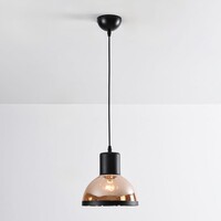 Klassisk pendellampa Paris - svart med amberfärgat glas