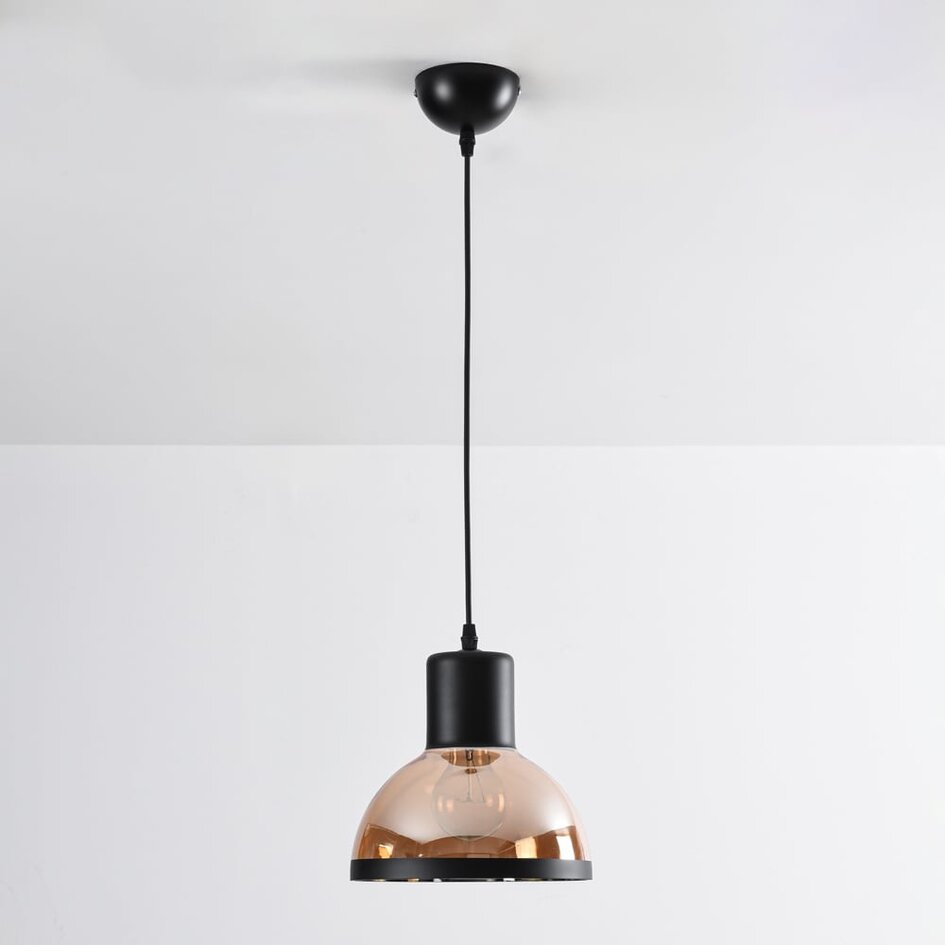 Klassisk pendellampa Paris - svart med amberfärgat glas