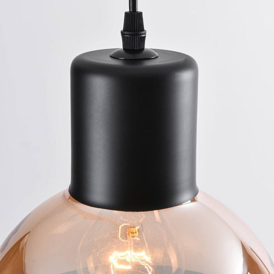 Klassisk pendellampa Paris - svart med amberfärgat glas