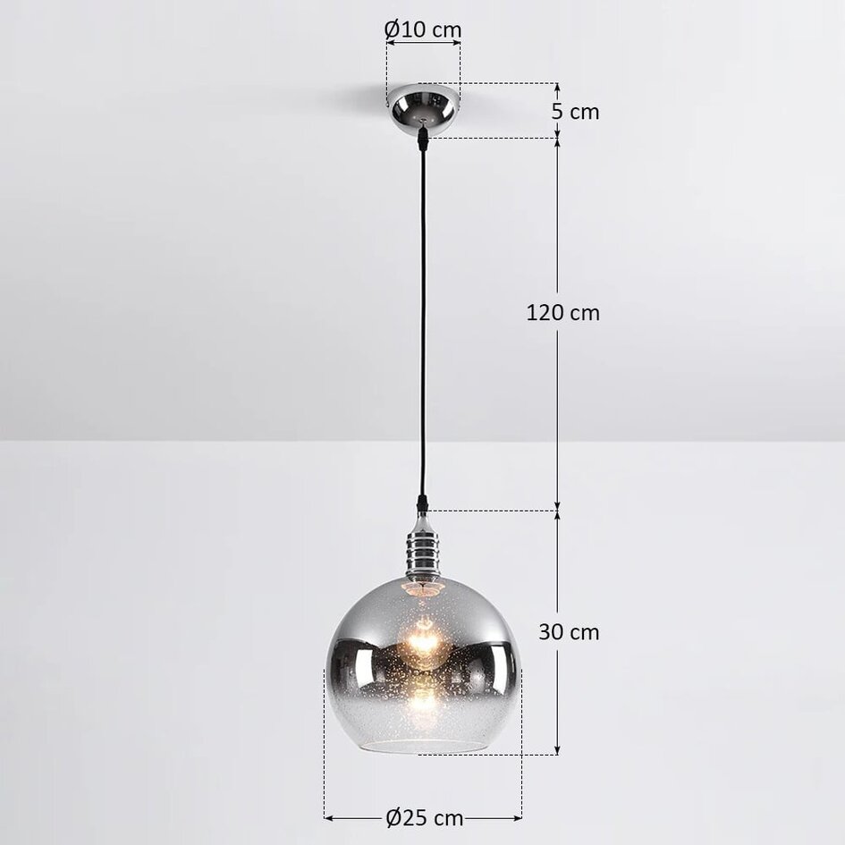 Design taklampa med rökfärgad glasspegelkula - London