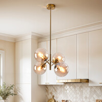 Retro pendellampa Florence med fyra lampor - guld med amber