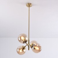 Retro pendellampa Florence med fyra lampor - guld med amber