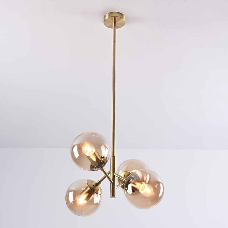 Retro pendellampa Florence med fyra lampor - guld med amber