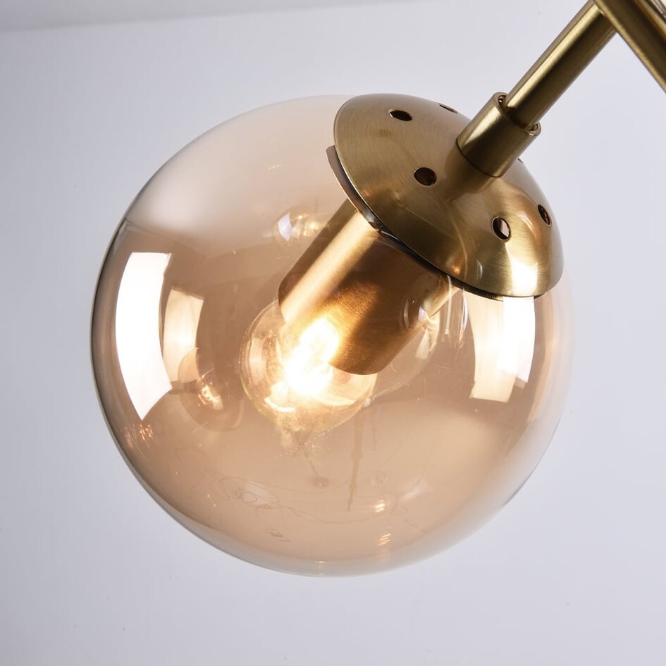 Retro pendellampa Florence med fyra lampor - guld med amber