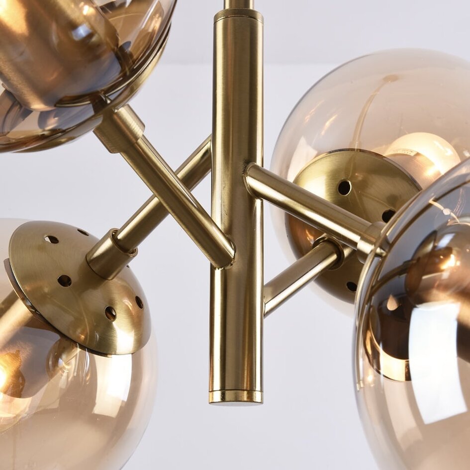 Retro pendellampa Florence med fyra lampor - guld med amber