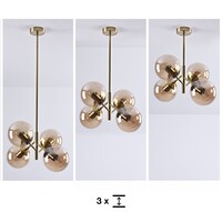 Retro pendellampa Florence med fyra lampor - guld med amber