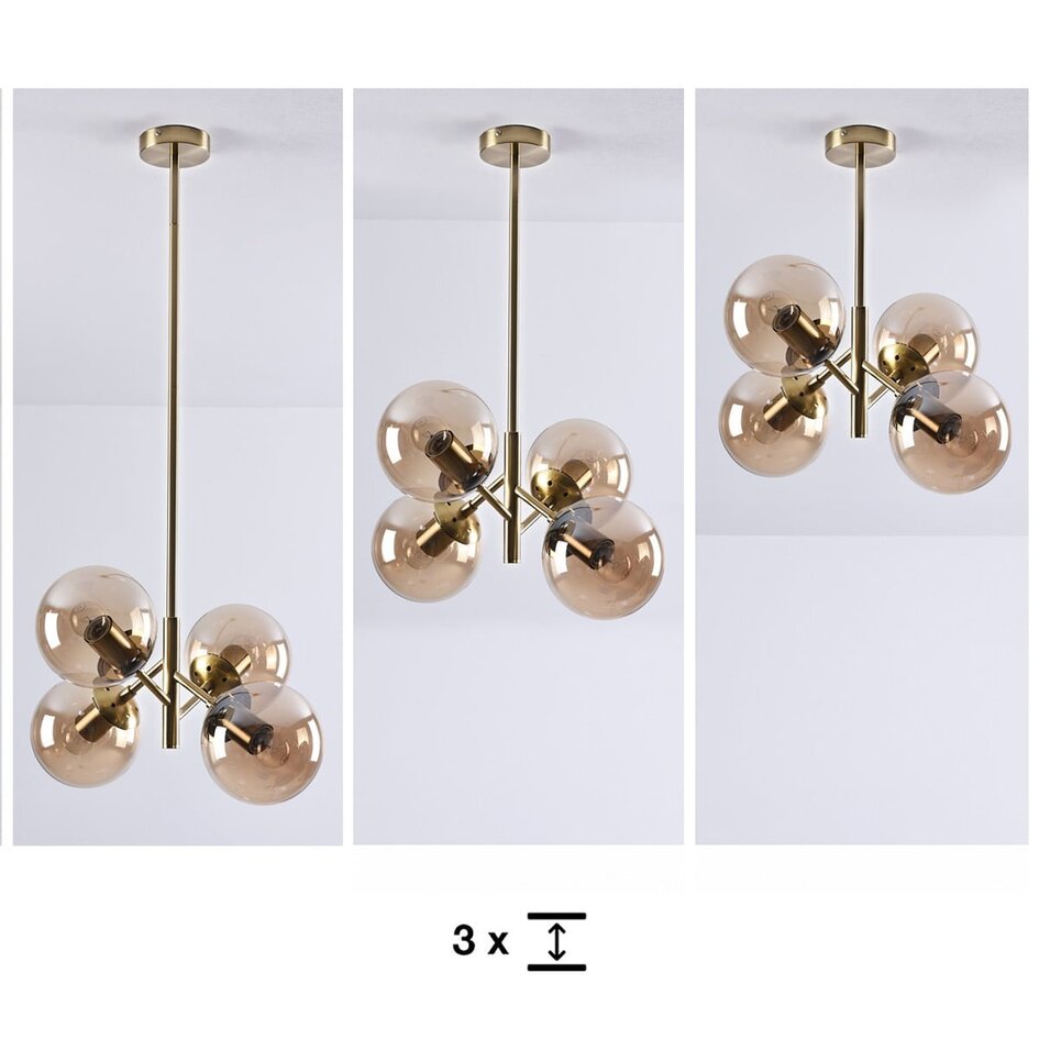 Retro pendellampa Florence med fyra lampor - guld med amber