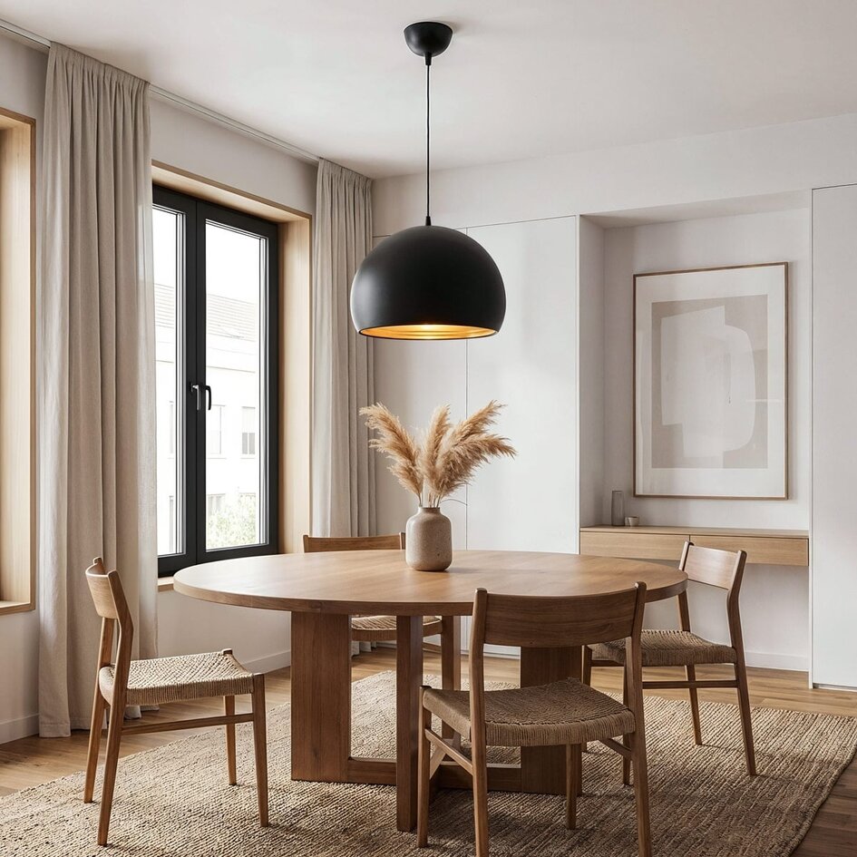 Modern rund pendellampa Goldy i svart med guld