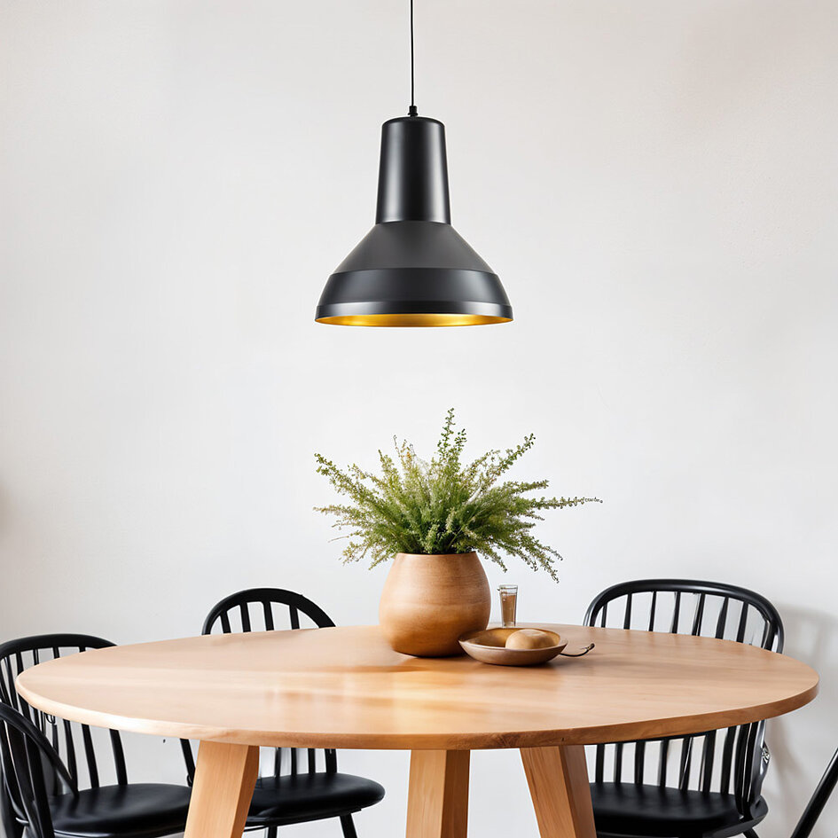 Modern pendellampa Sicily - svart med gulddekor