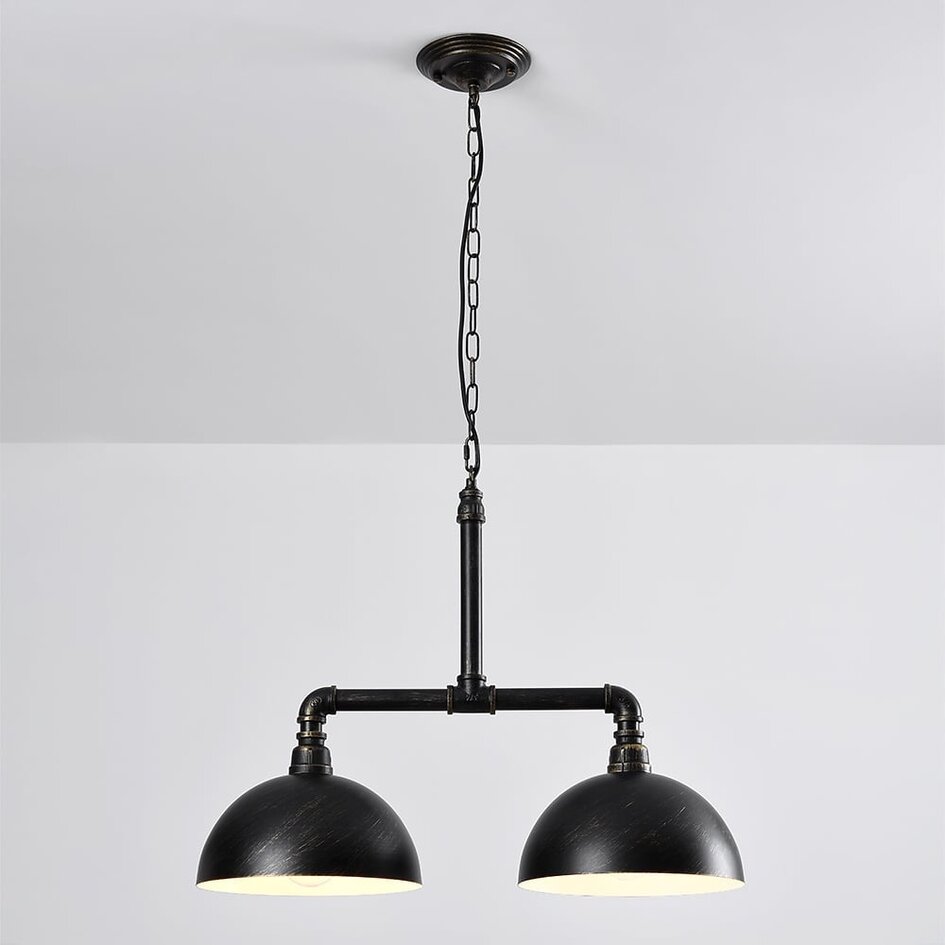 Industriell pendellampa Libra i svart med brons