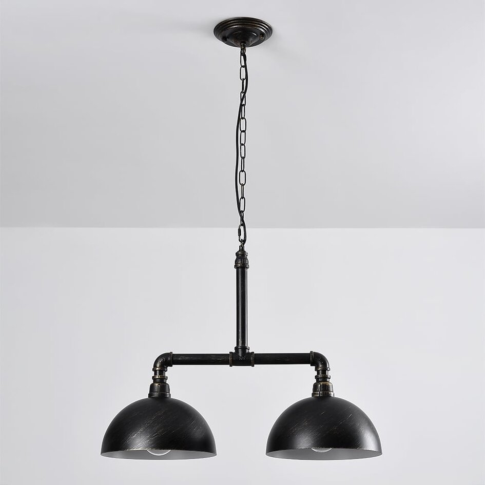 Industriell pendellampa Libra i svart med brons