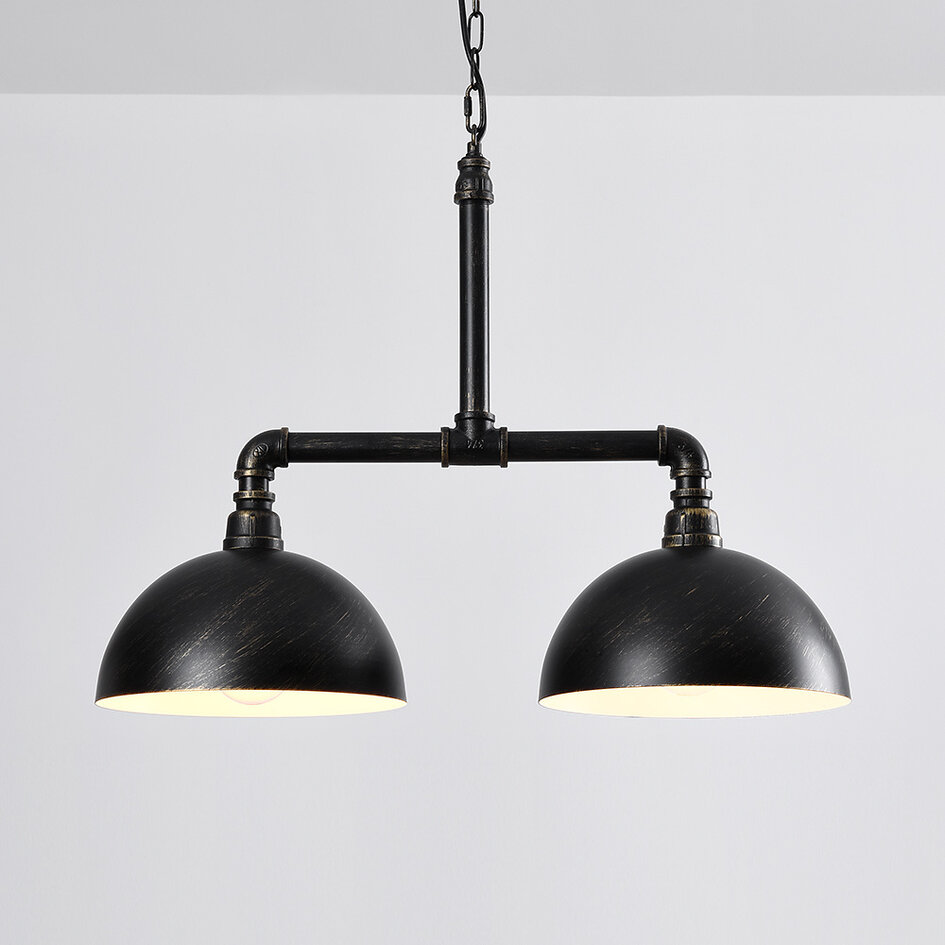 Industriell pendellampa Libra i svart med brons