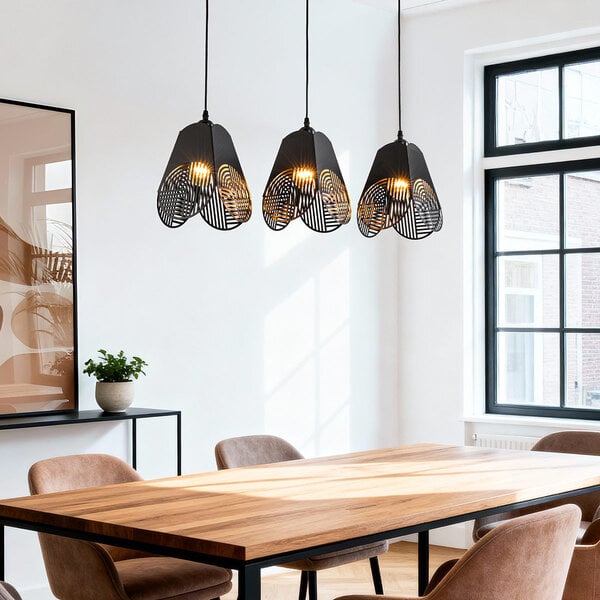 Designad pendellampa Brussels med tre lampor i svart