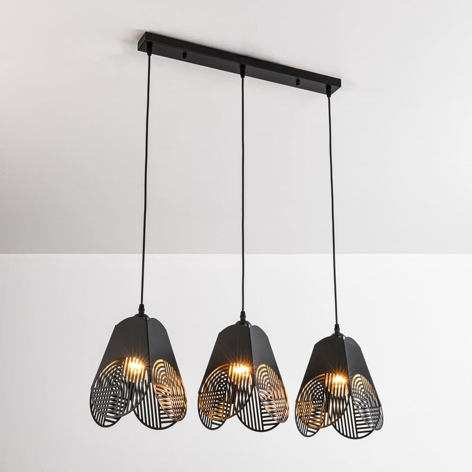 Designad pendellampa Brussels med tre lampor i svart