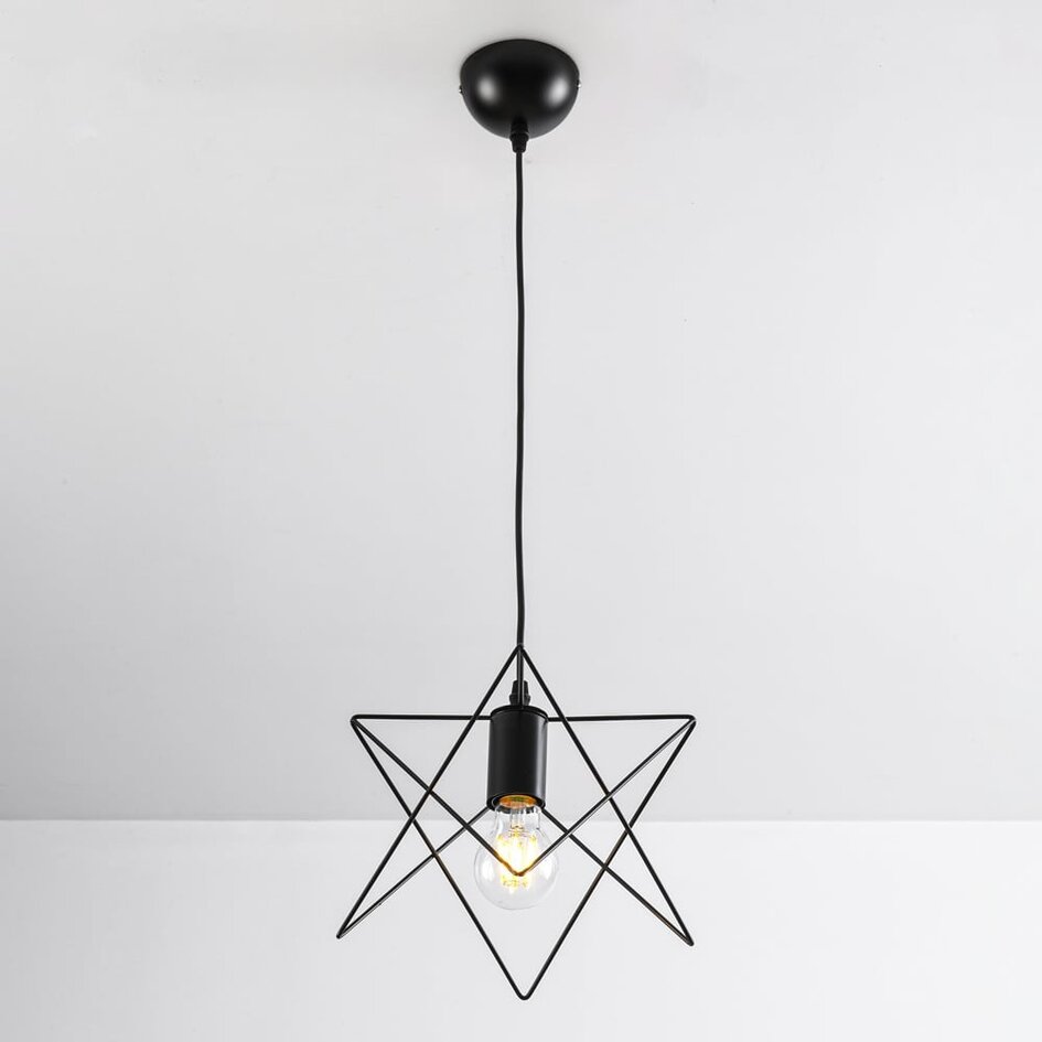 Industriell pendellampa Star i svart metall