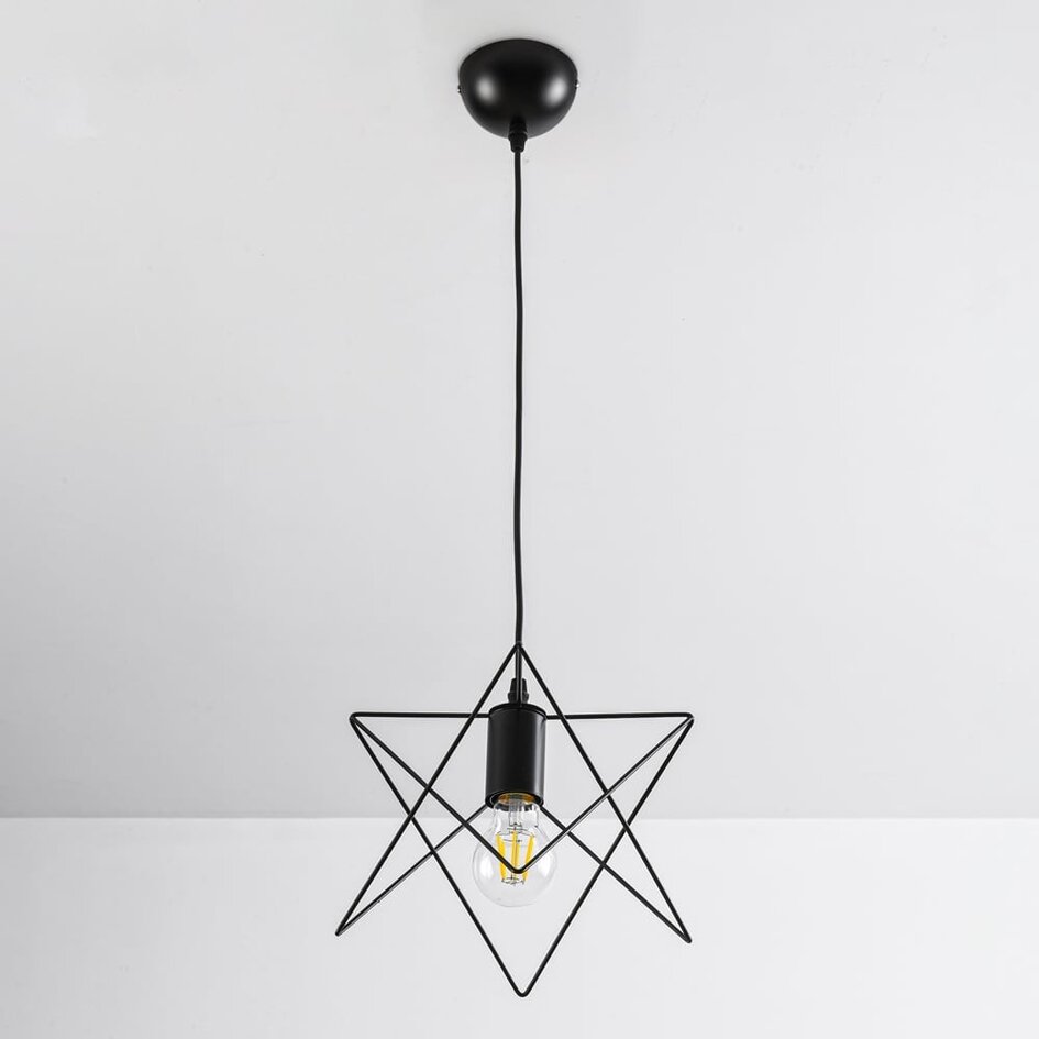 Industriell pendellampa Star i svart metall