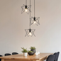 Industriell pendellampa Star med tre lampor i svart metall