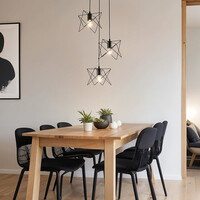 Industriell pendellampa Star med tre lampor i svart metall
