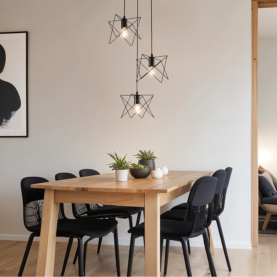 Industriell pendellampa Star med tre lampor i svart metall