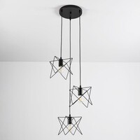 Industriell pendellampa Star med tre lampor i svart metall