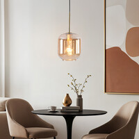 Designad pendellampa Venice - amberfärgat glas med guld