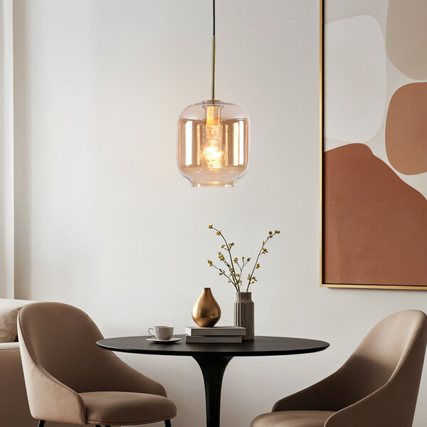 Designad pendellampa Venice - amberfärgat glas med guld