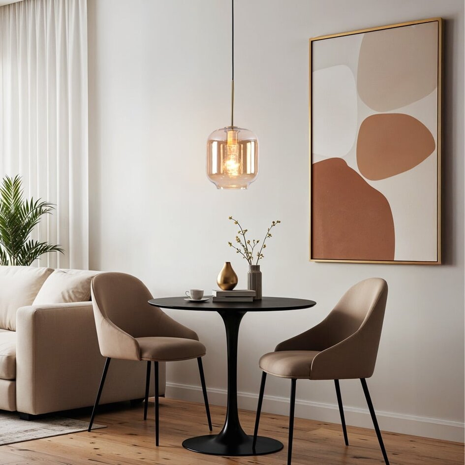 Designad pendellampa Venice - amberfärgat glas med guld