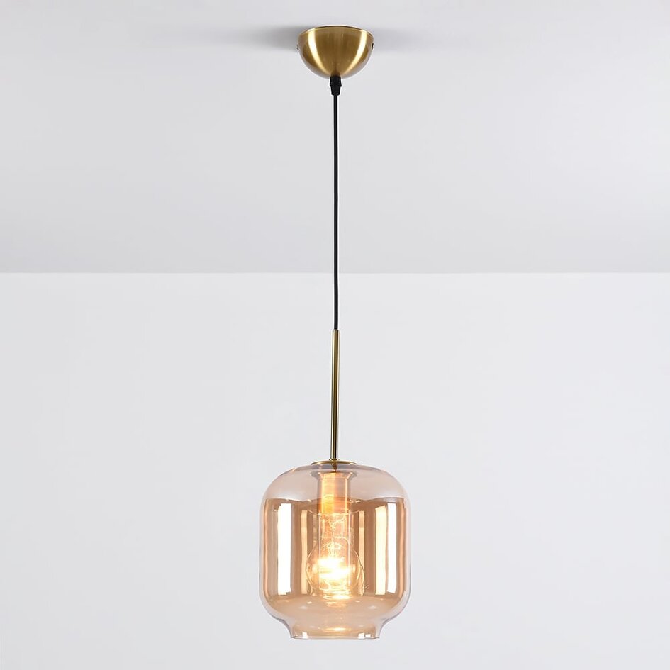Designad pendellampa Venice - amberfärgat glas med guld